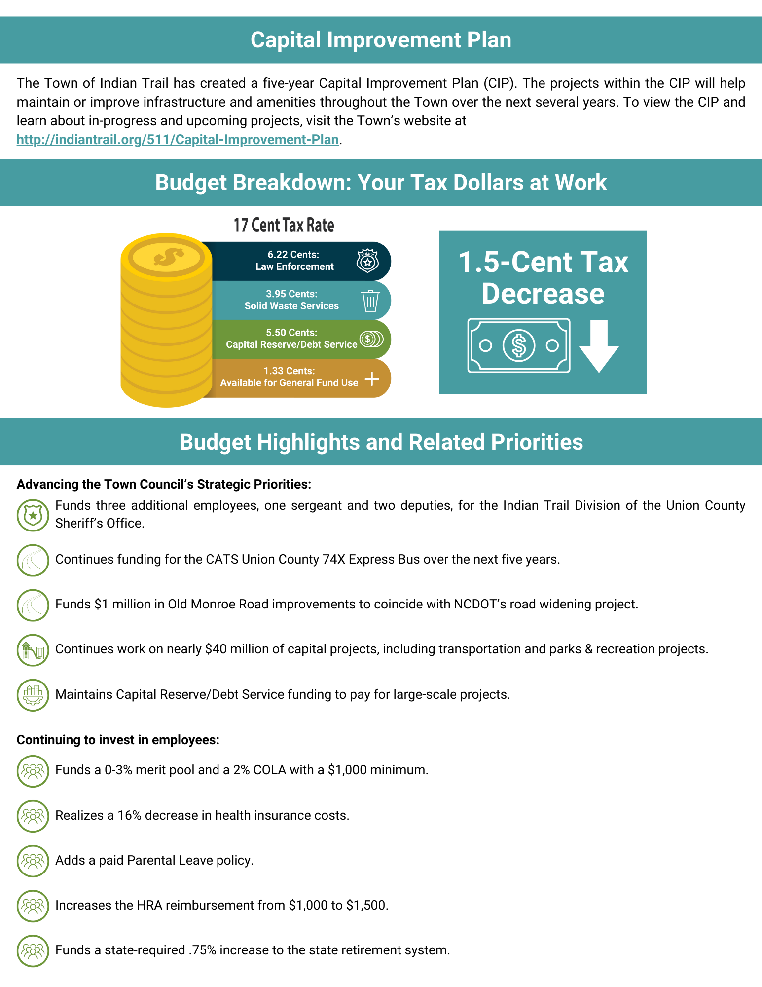 FY26 Budget Overview Page 2 highlighting the tax rate and budget priorities.