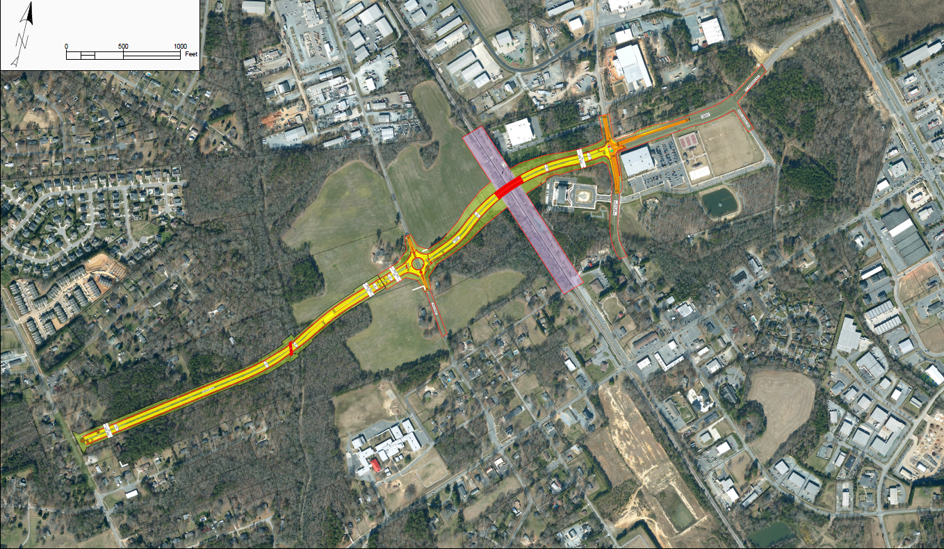 A map showing the alignment for Chestnut Parkway. 